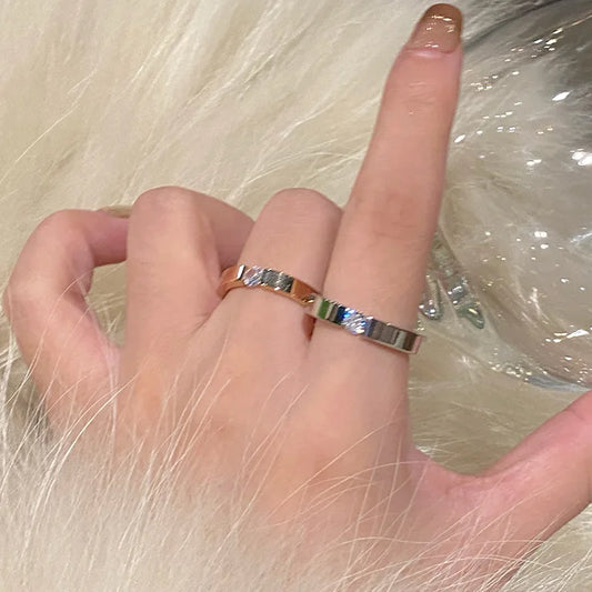 Stainless Steel Minimalist Silver Zircon Ring