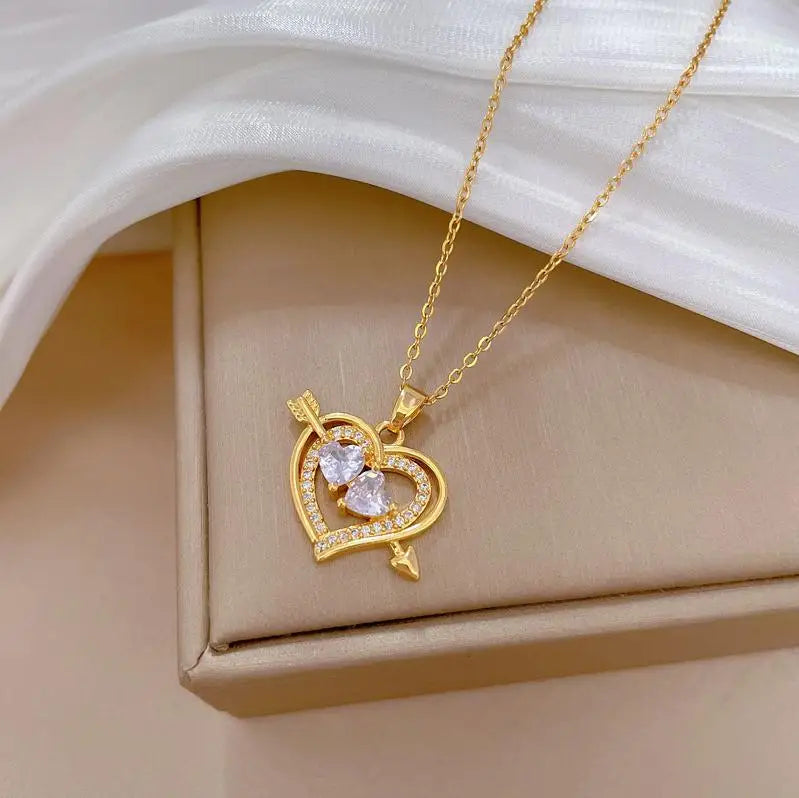 Heart Butterfly Stainless Steel Pendant Necklaces Jewelry