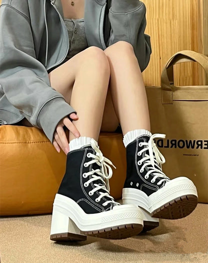 High-heel Shoes Classic High Top Canvas Sneakers