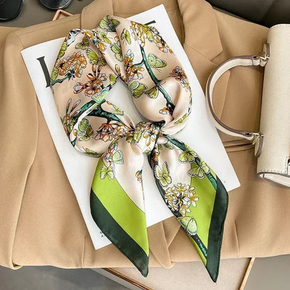 Luxury Silk Square Scarf Soft Satin Horse Hairband Hijab Headband Shawl
