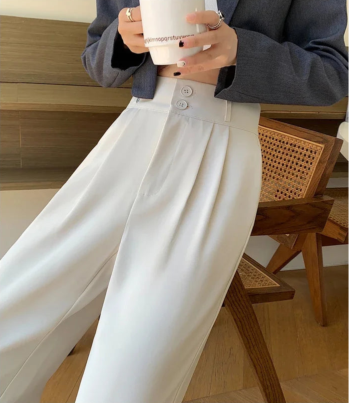 High Waist Suit Wide Leg Elegant Minimalism Straight Pants