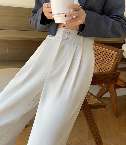 High Waist Suit Wide Leg Elegant Minimalism Straight Pants