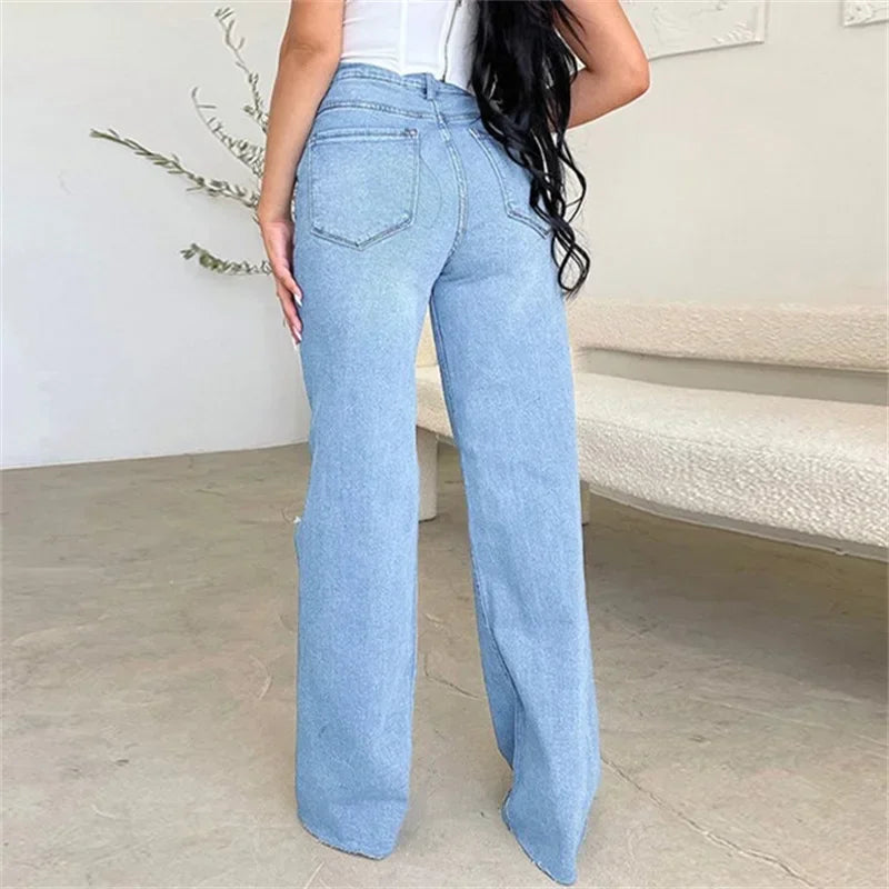 Knee Broken Holes Trend Straight Jeans
