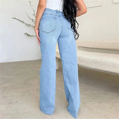 Knee Broken Holes Trend Straight Jeans