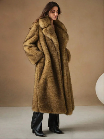 Winter Eco Faux Fur Gradient Fluffy Long Artificial Fur Coat