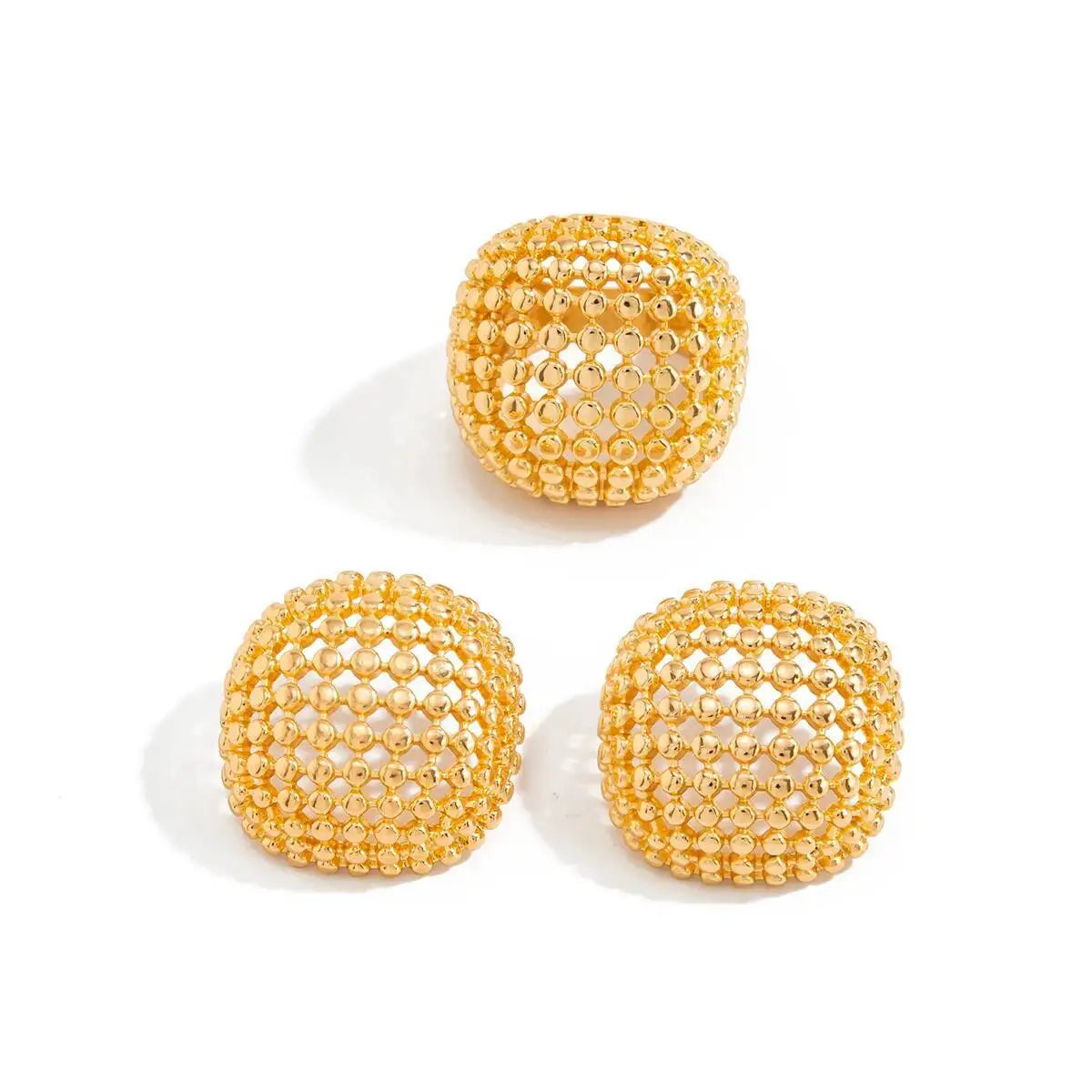 Elegant Gold Geometric Stud Earrings Ring Retro Square Round Earrings Knuckle Set