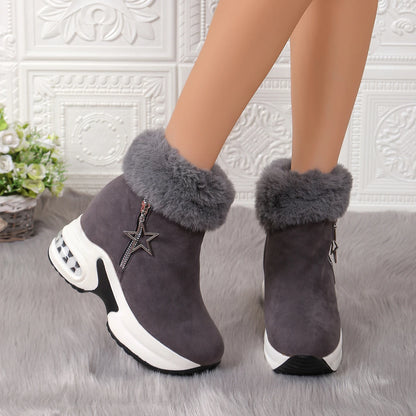 Winter Casual High Heels Thickened Fluff Wedge Platform Snow Boots