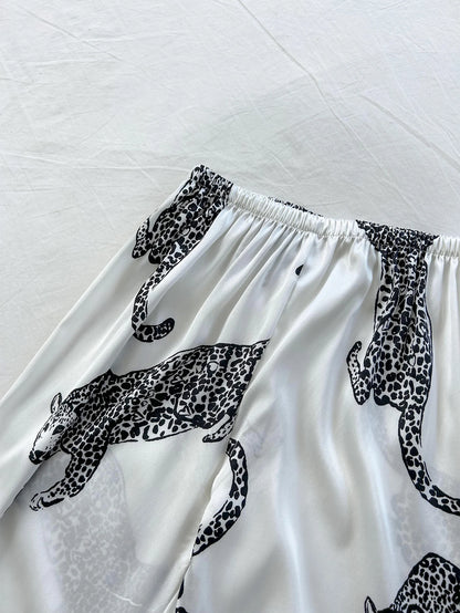V Neck Leopard Print Suspender Long Pants Pajama Set