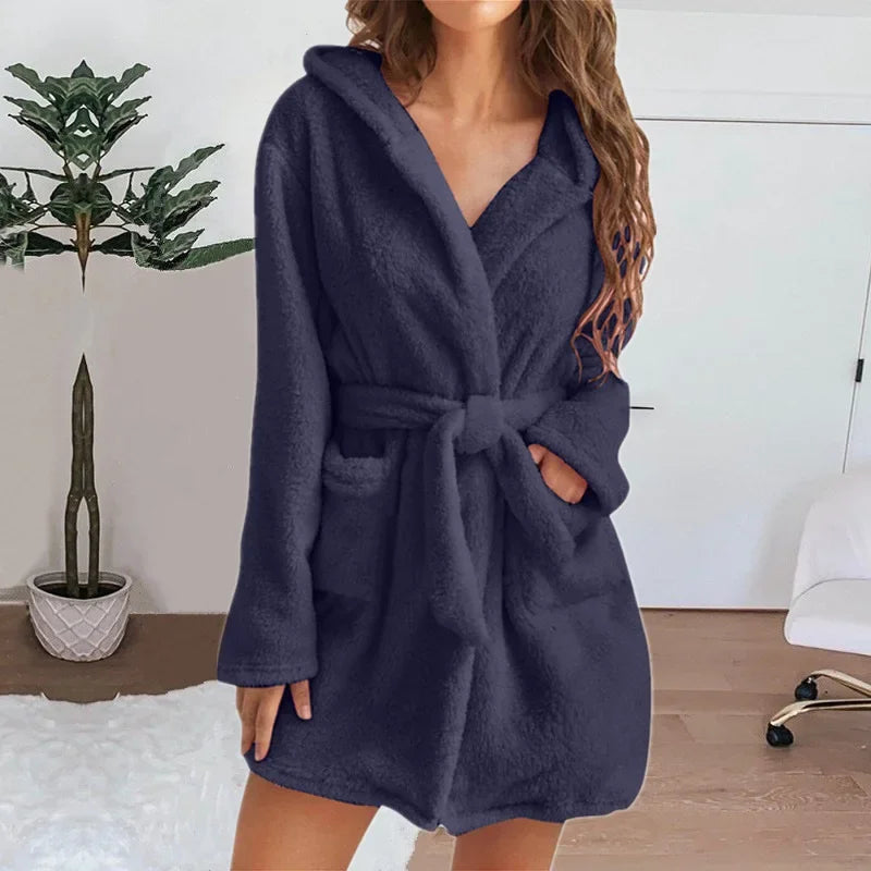 Bath Fluffy Plush Sexy Hooded Bathrobe