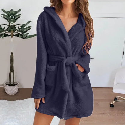 Bath Fluffy Plush Sexy Hooded Bathrobe