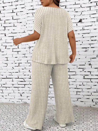 Plus Size Short Sleeve T-shirt & Straight Leg Set