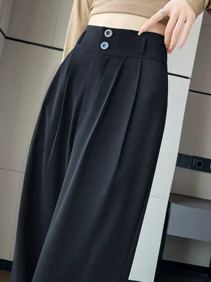 Wide Leg Korean Style High Waist Black Baggy Pants