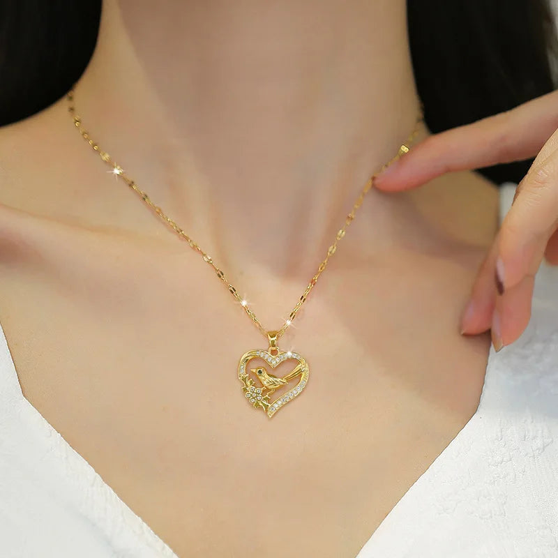 Heart Butterfly Stainless Steel Pendant Necklaces Jewelry