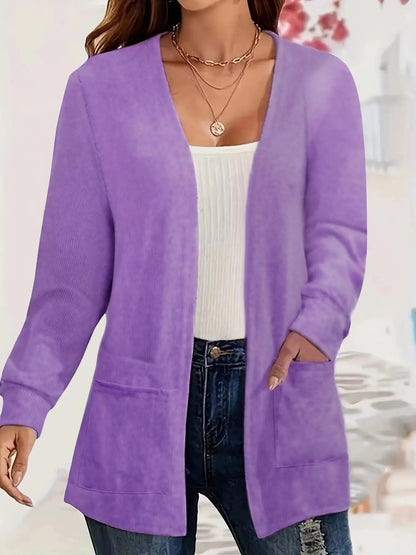 Autumn chic casual solid color pocket thin plus size jacket cardigan