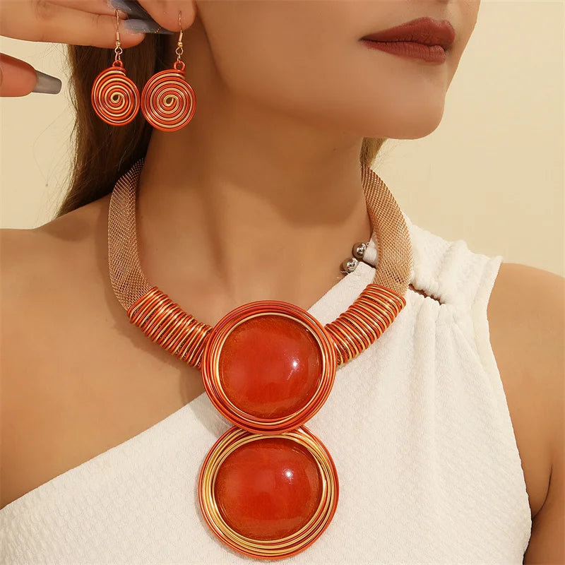 African Colorful Geometry Necklace Jewelry Set