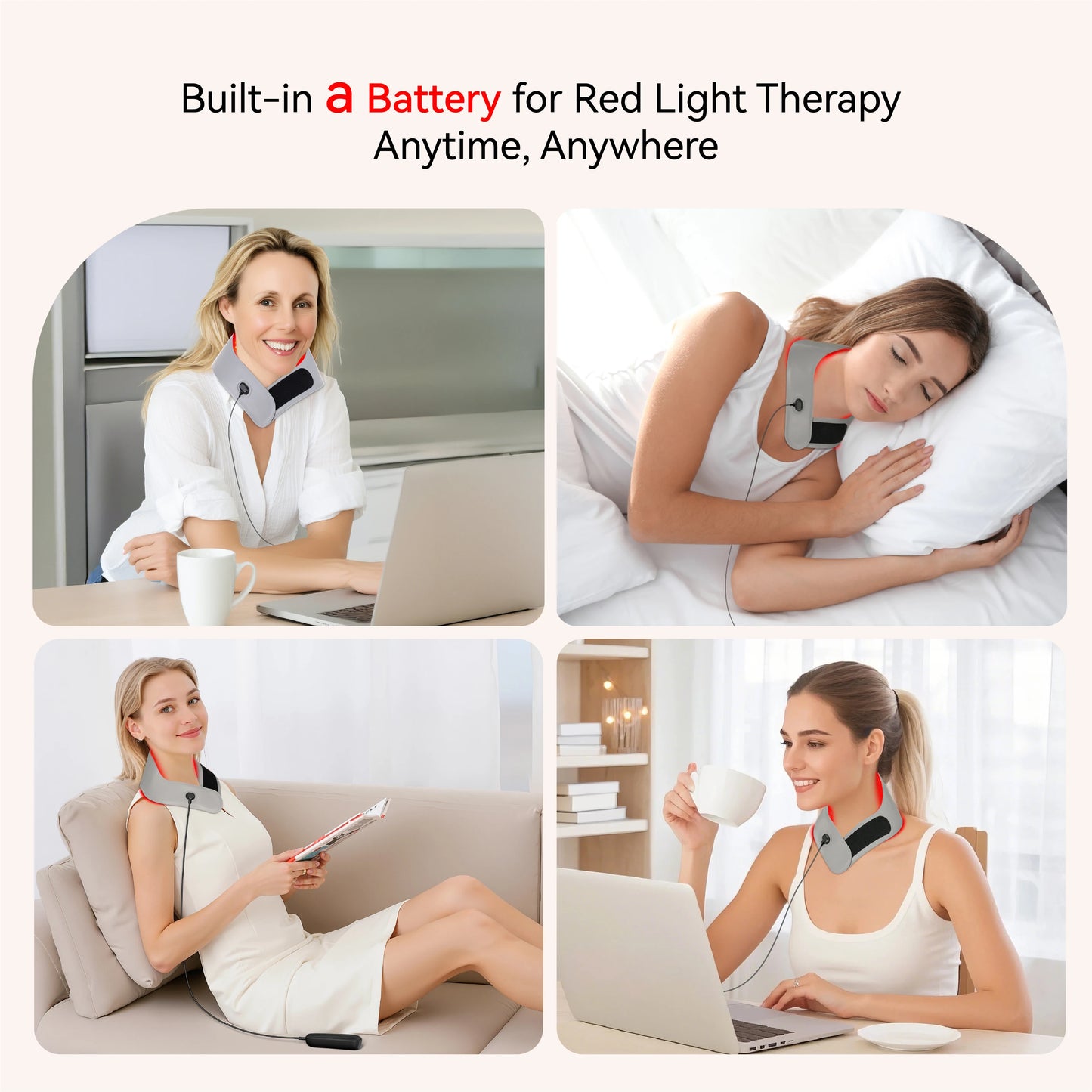 Neck Pain Relief Belt Red Light & Infrared Light Therapy Wrap Flexible Wearable Wrap Deep Therapy Pad with Auto Off Timer
