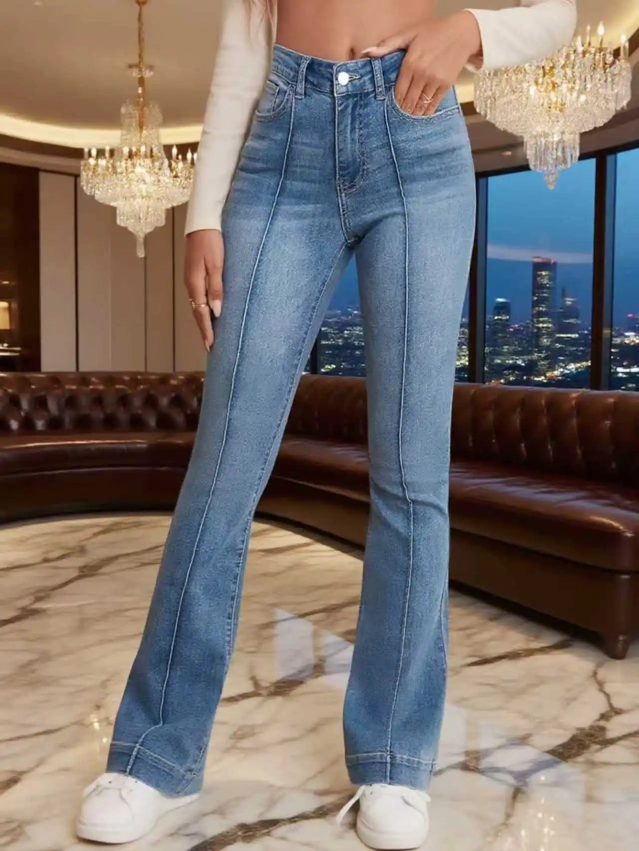 Gray Stretch Flared Slimming pants Jeans
