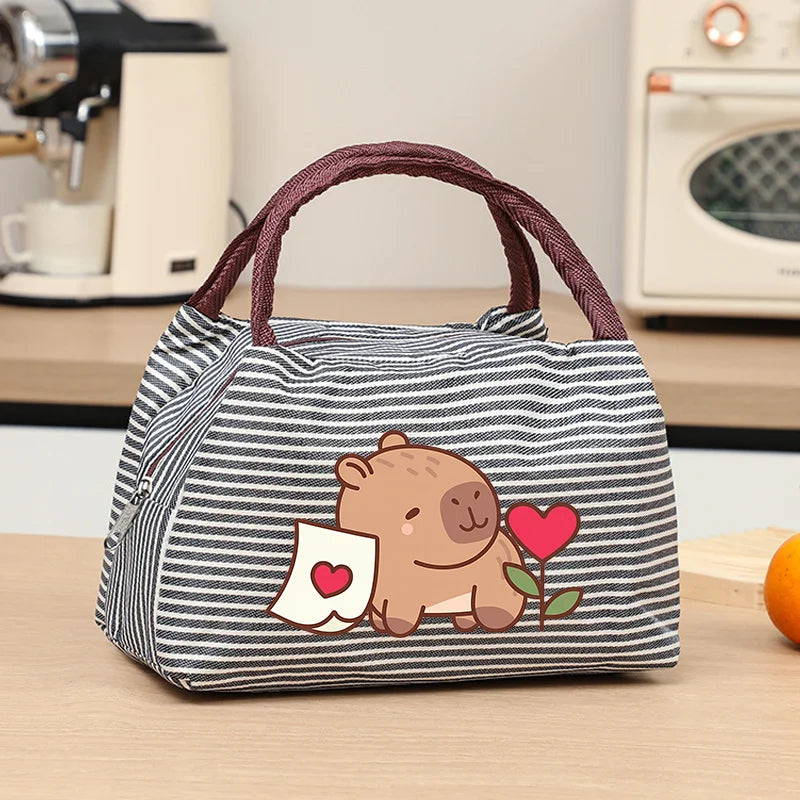 Capybara Portable Cute Anime Printed Figures Stripe Freezer Lunch Bags