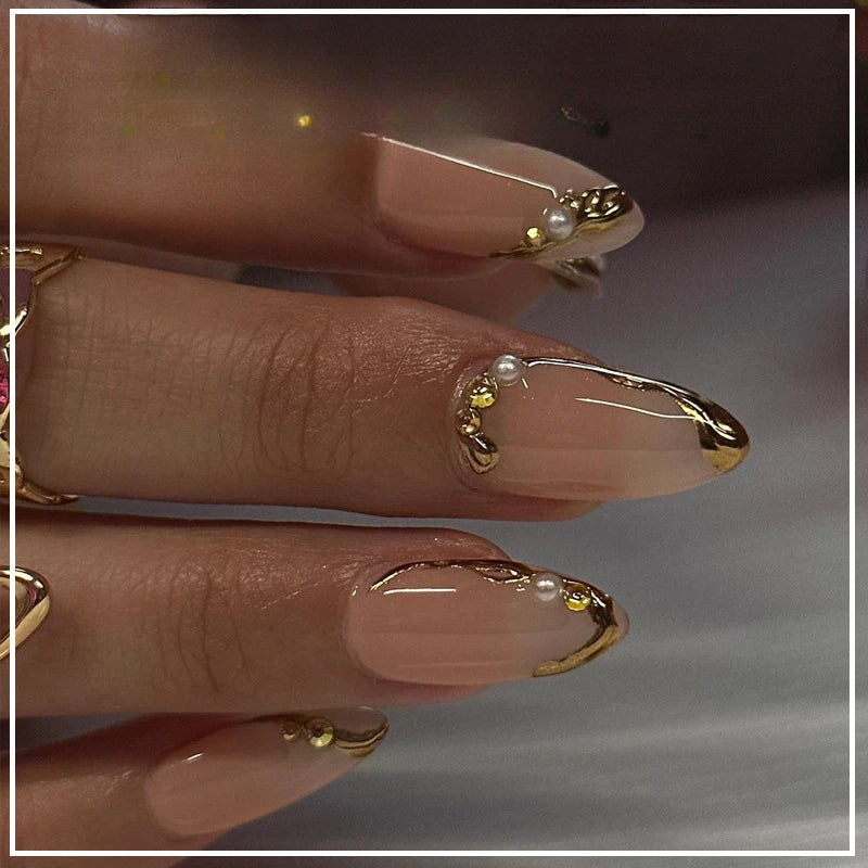 24Pcs Metallic Cat Eye French Sheer Manicure Tip Art Textured 3D Acrylic False Nails