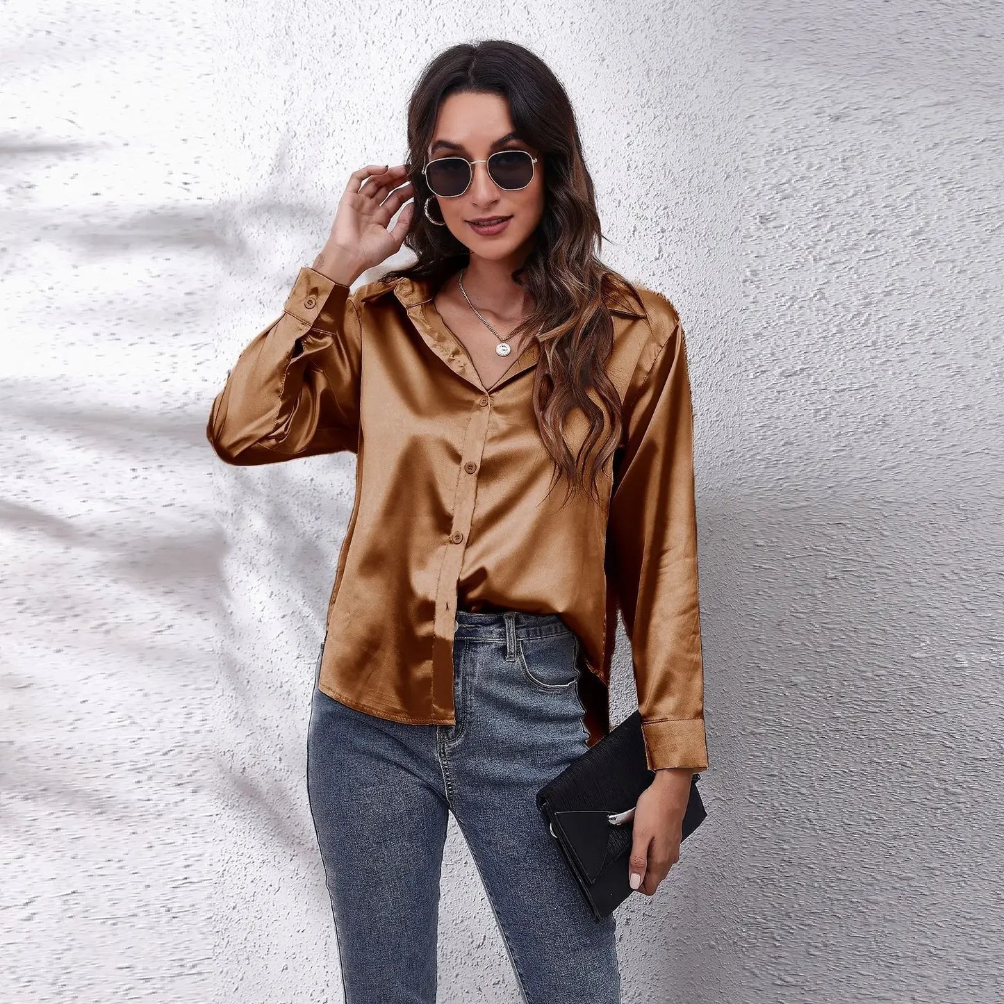 Solid Satin Shirt Long Sleeve Shirt