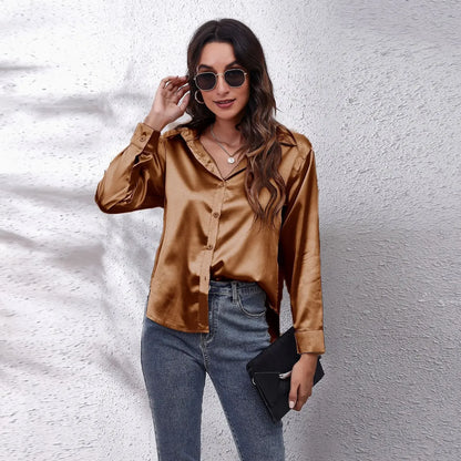 Solid Satin Shirt Long Sleeve Shirt