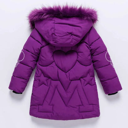 3-12 Years Winter Long Style Letter Velvet Hooded Thick Coat