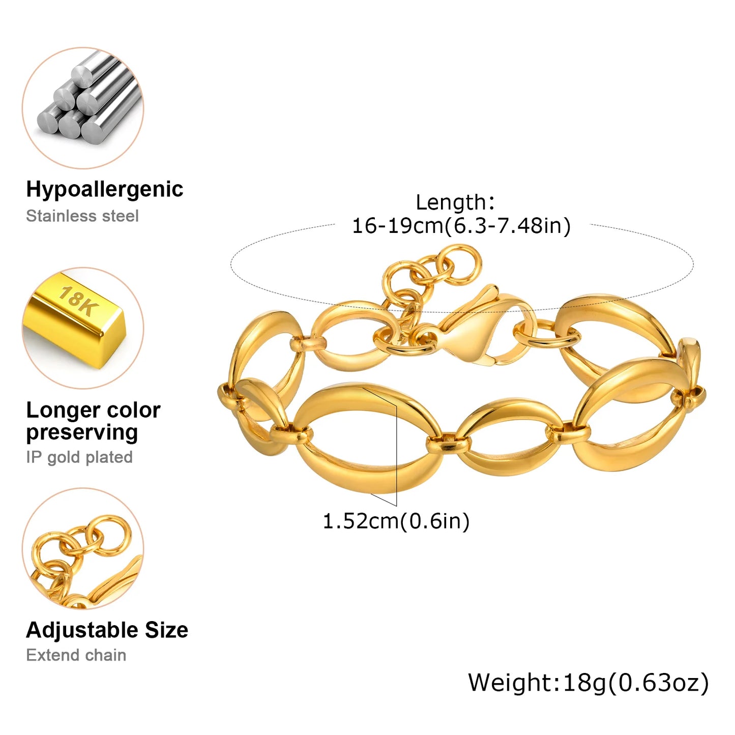 Distinctive Elliptical Hand-made Chain Stainless Steel Bracelets