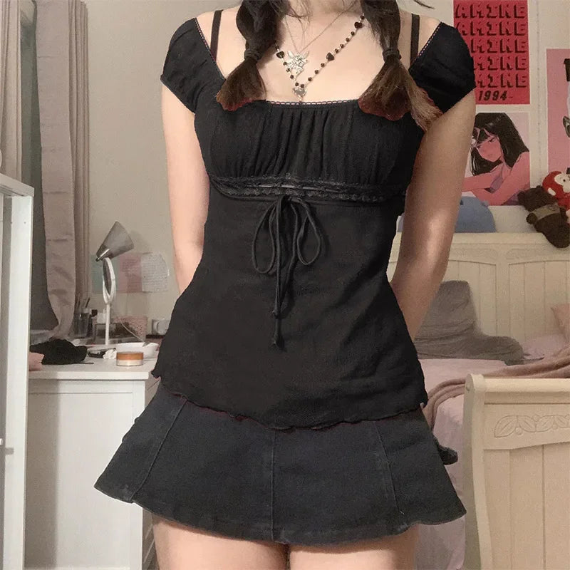 Off Shoulder Drawstring T-shirt Korean Fashion