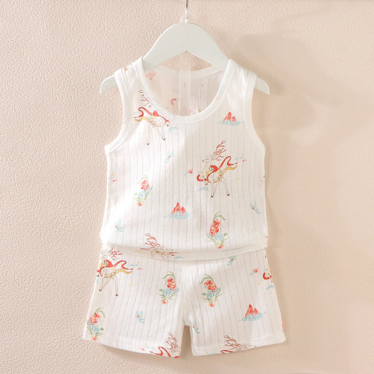 Cartoon Thin Style Sleeveless Baby Pajamas Set