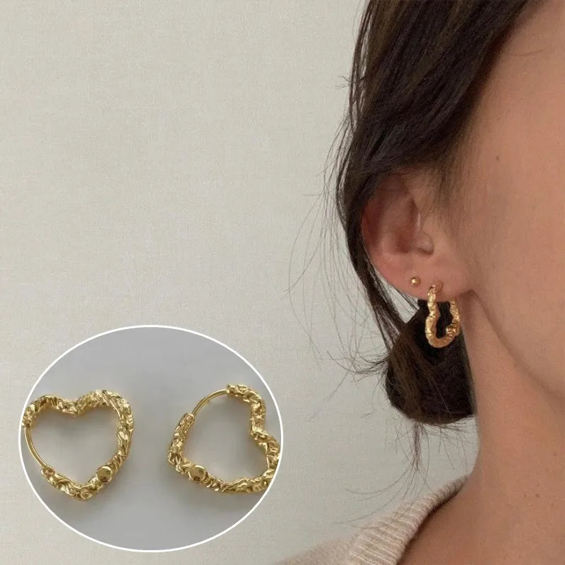 925 Sterling Silver Frosting Hoop Crossing Line Hollow Out Earrings