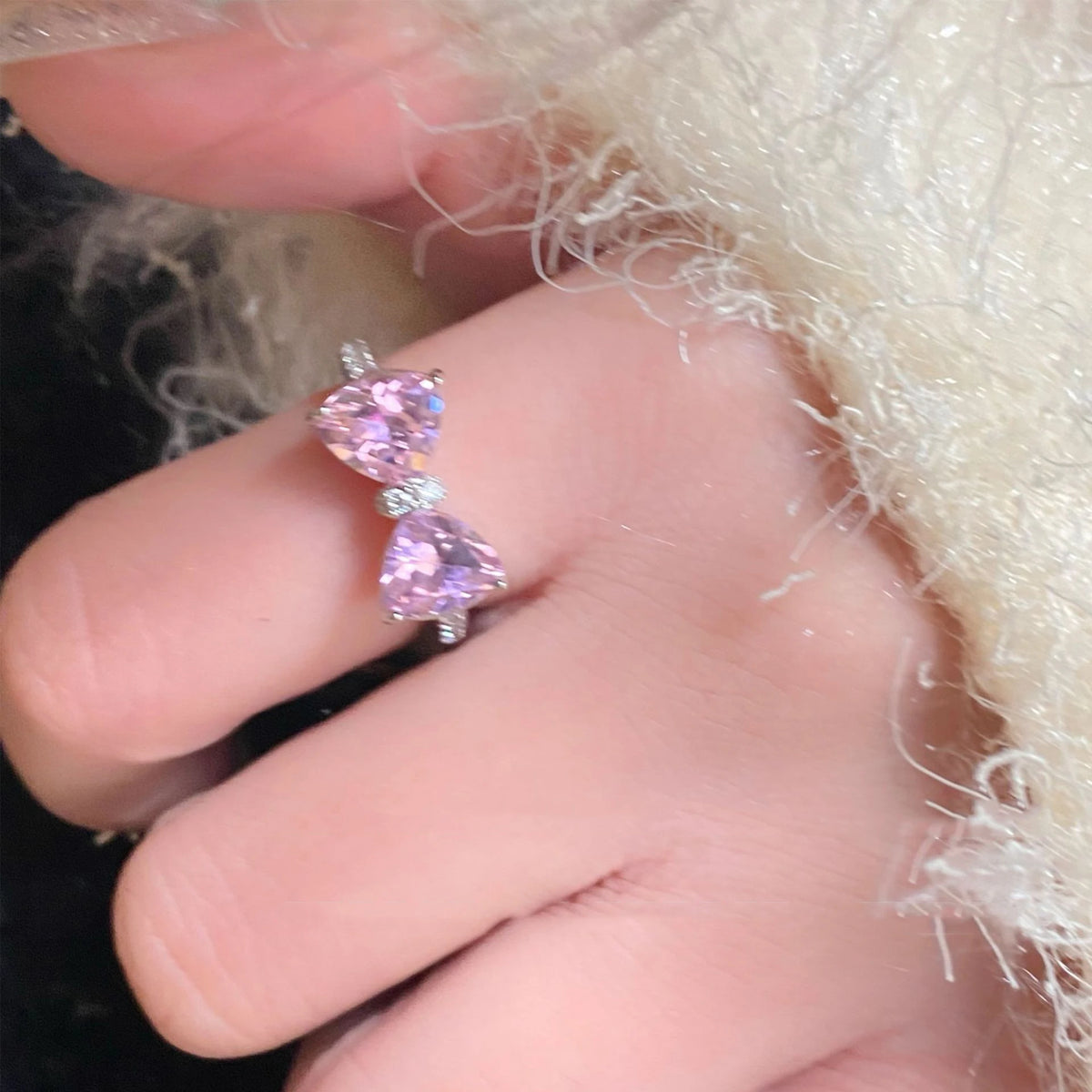 Romantic Lovely Pink Bowknot with Micro Bow Tie Zircon Rings