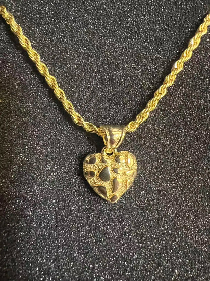 18K Gold Rope Chain Heart Pendant Necklace