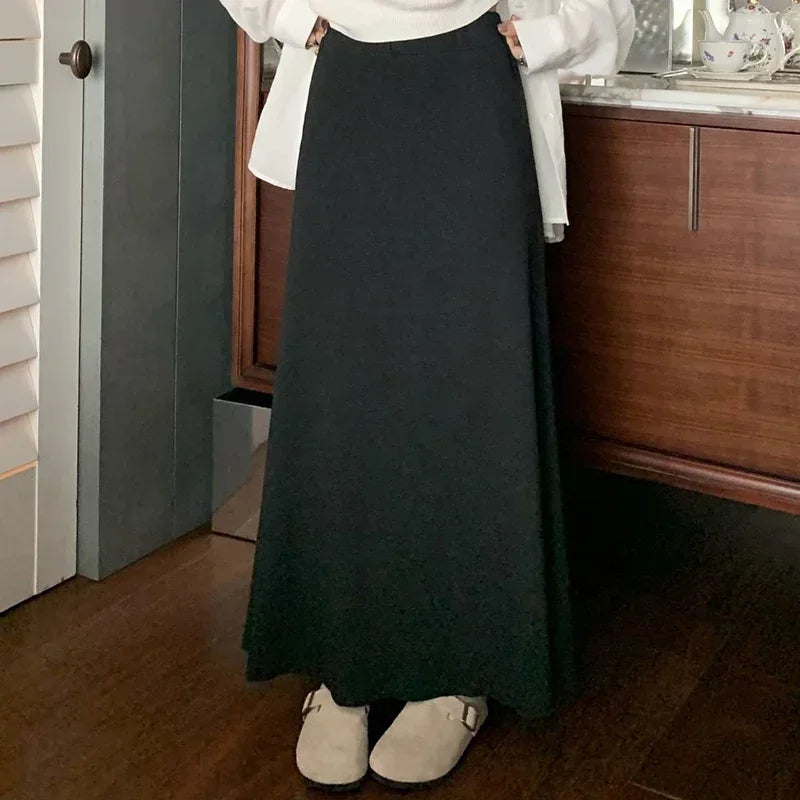 Gray Knitted Hip Wrap High Waist Fish Tail Midi Skirts