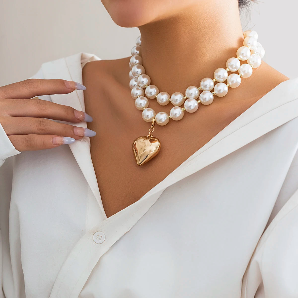 Goth Imitation Pearl Beads Chain Necklace Jewelry Set