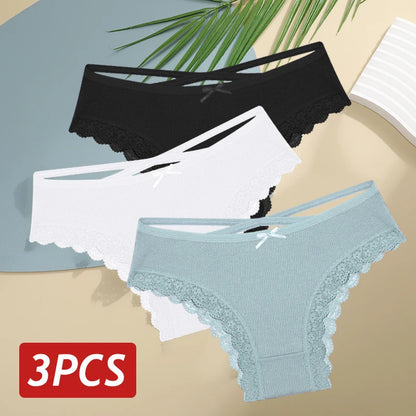 3PCS/Set Cotton Sexy Low Rise Lace Brazilian Panties S-XL