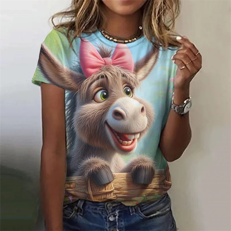 Cute Cow Donkey Pattern Flower Animals 3D Printed T Shirts