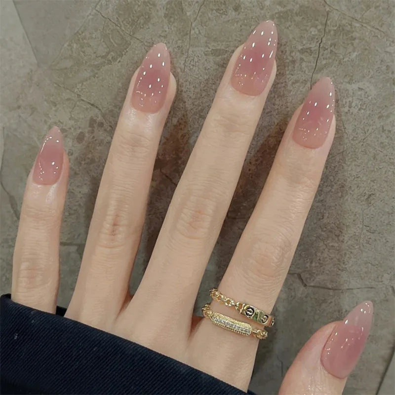 24pcs/Box Long Coffin False Nails Art Rose with Glue Wearable Jelly Nails
