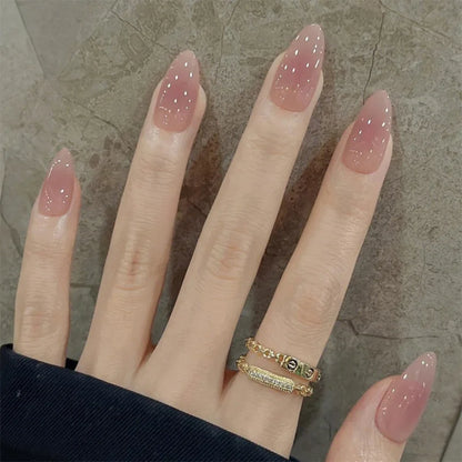 24pcs/Box Long Coffin False Nails Art Rose with Glue Wearable Jelly Nails