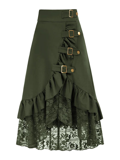 Gothic-style skirt with lace trim and ruffle pirate skirt