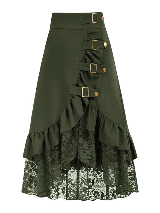 Gothic-style skirt with lace trim and ruffle pirate skirt