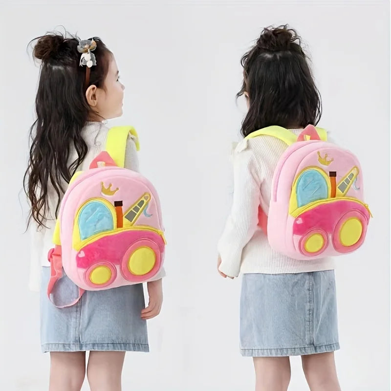 Cartoon Plush Kid Backpack Engineering Vehicles Kindergarten Schoolbag