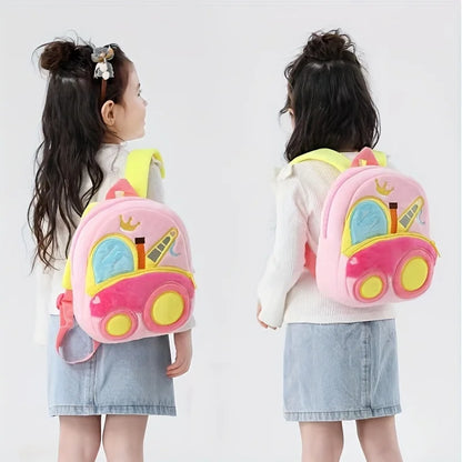 Cartoon Plush Kid Backpack Engineering Vehicles Kindergarten Schoolbag