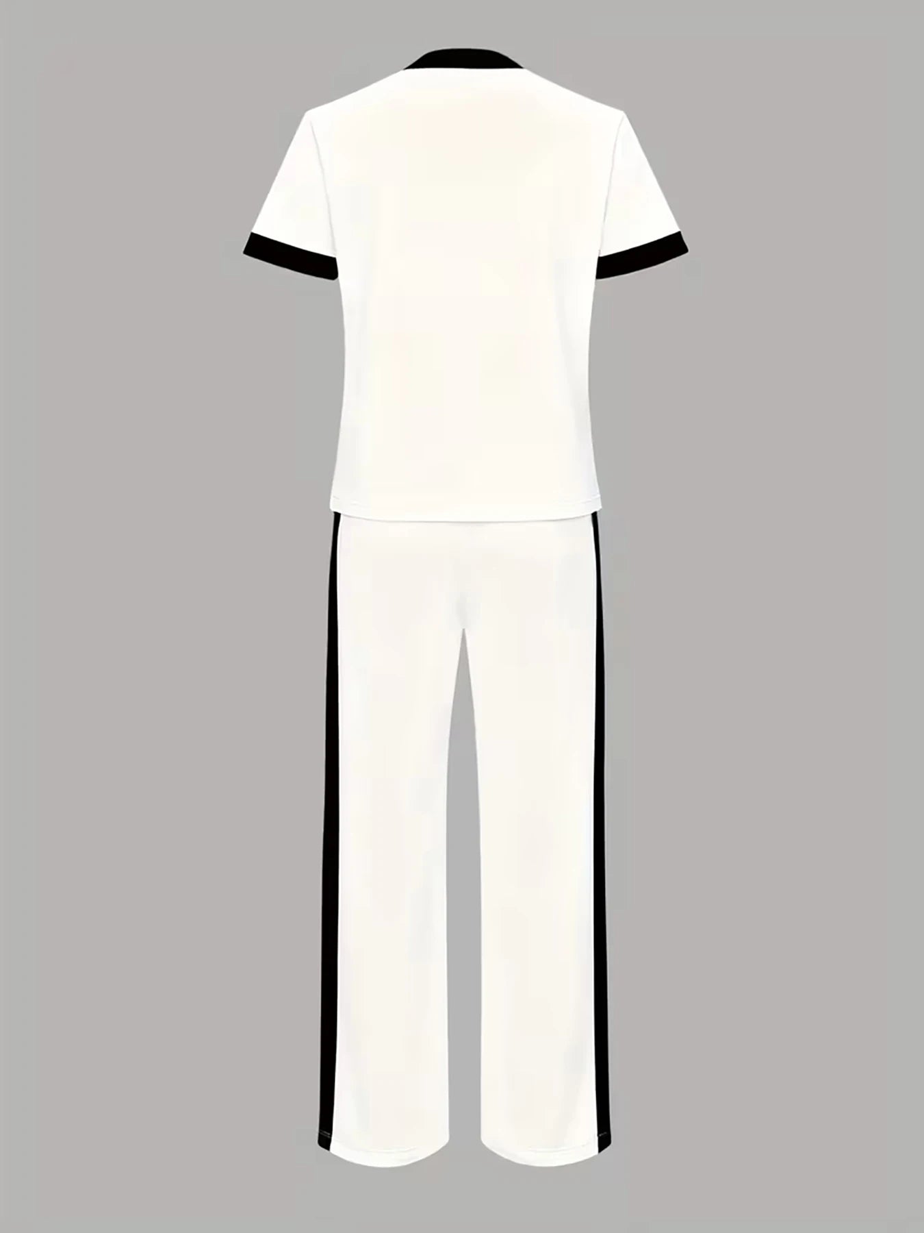 Hh Letter-Printed Black and White Short-Sleeve Casual Sports Set