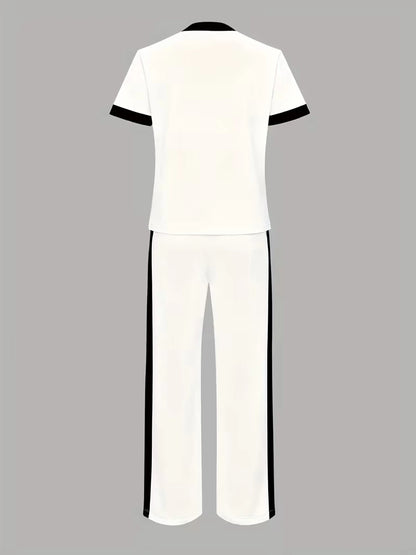 Hh Letter-Printed Black and White Short-Sleeve Casual Sports Set