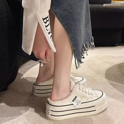Round Head Lace-up Canvas Shoes