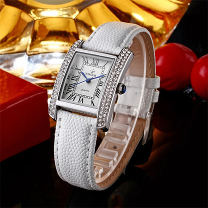 Elegant Square Diamond Waterproof Luxury Leather Quartz Watch