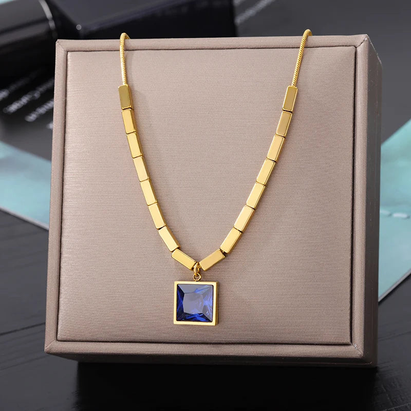 Devil's Eye Pendant Stainless Steel 18K Gold Plated Zirconia Necklace