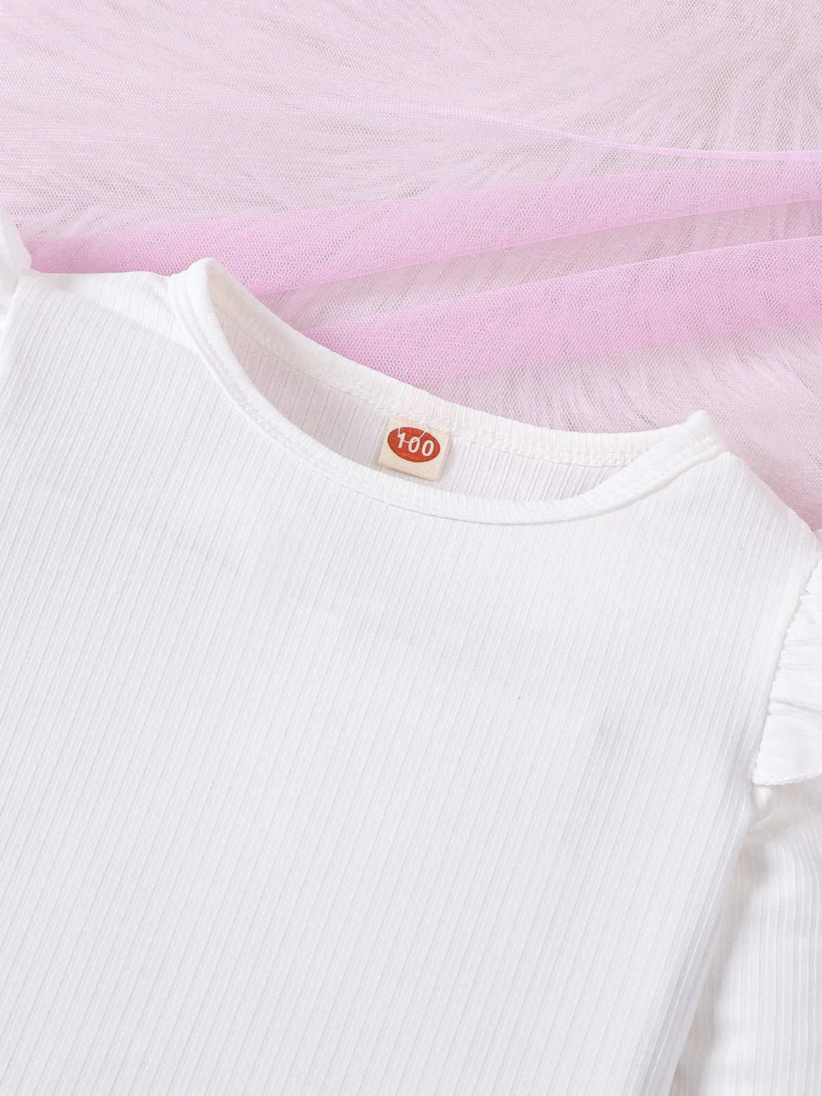Spring and Autumn White Striped Round Neck Long Sleeved Set