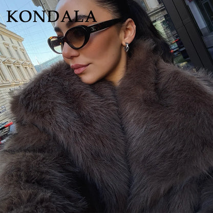 Spring Summer Casual Faux Fur Brown Warm Oversized Elegant Coats