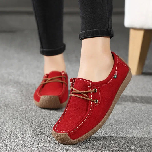 Casual Suede Leather Flats Lace Up Moccasins Sneakers